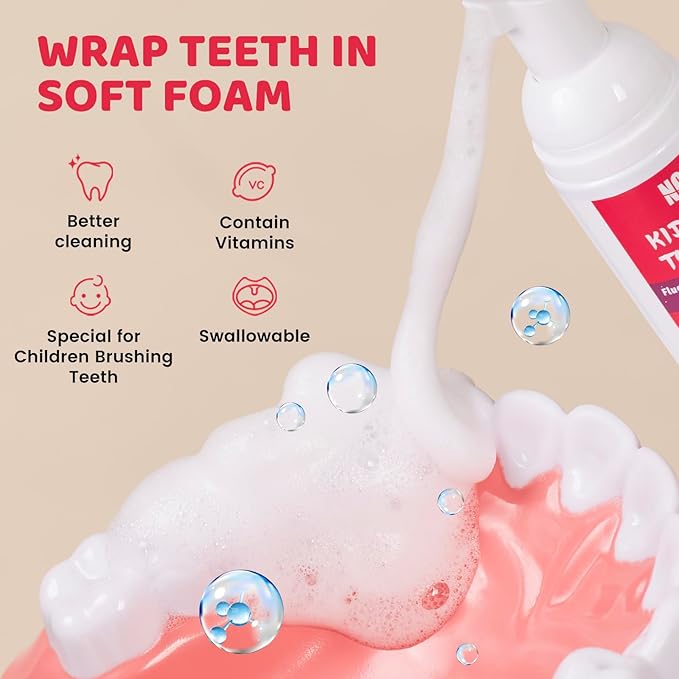 NOHOO Fluoride Free Foam Toothpaste Kids Fruit Flavour,Natural Training Toothpaste for Baby Toddler Children Oral Cleaning and Cavity Protection(Strawberry + Watermelon)
