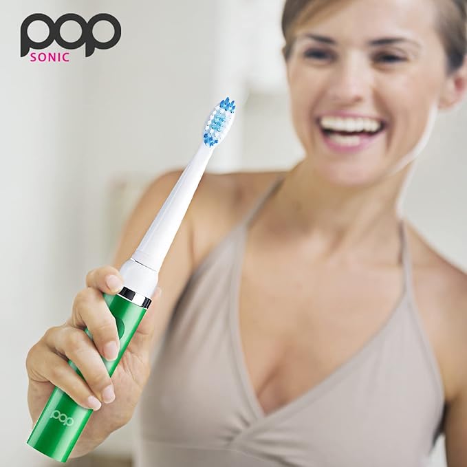 Pop Sonic Electric Toothbrush (Green) - Travel Toothbrushes w/AAA Battery | Kids Electric Toothbrushes with 2 Speed & 15,000-30,000 Strokes/Minute, Dupont Nylon Bristles