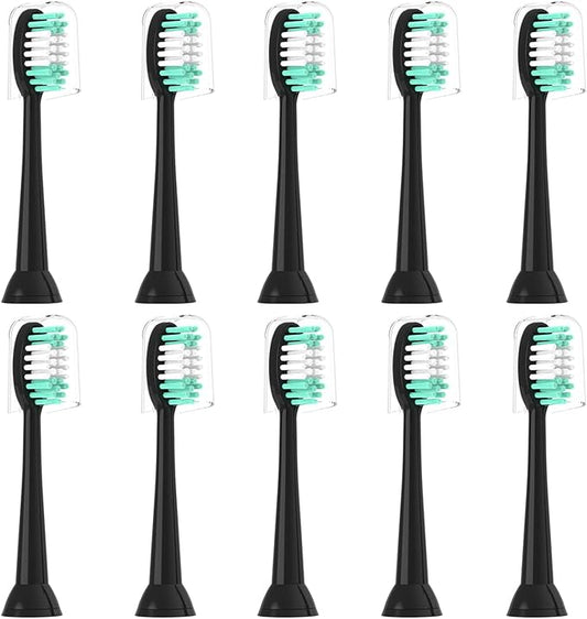 Replacement Toothbrush Heads 10 Pack for AquaSonic Black Series for Vibe Series Black Series pro, and for Duo Series pro Electric Toothbrush,Balck