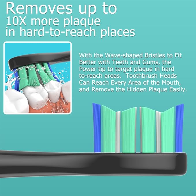 Replacement Heads Compatible with Sonicare Toothbrush, Replacement Brush Head for Philips Sonicare Electric Toothbrush 4100 5100 6100 9900 C2 W3 and More Click-on Handles 12 Black