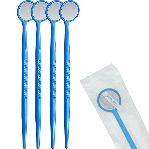 200 PCs Dental Grade Disposable Dental Mouth Mirrors by Omnia ONE | Blue Oral Dental Mirror Plastic Dental Instrument | Anti Fog Mouth Glass Mirror for Teeth with Handles Plastic Tooth Mirror
