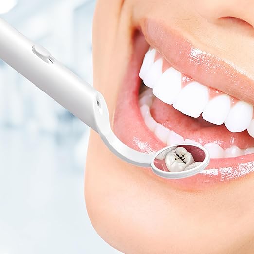 2 Pieces Dental Mirror with Light - LED Lighted Teeth Inspection Mirror, Anti Fog Curve Angle Mouth Mirrors Dentist Oral Assistant Care Tool Accessories (Light Blue)