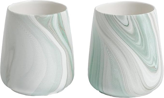 2Pcs Toothbrush Holder for Bathroom - Marble Green Ceramic Tooth Brushing Holders Set, Toothbrush Cup & Toothpaste Organizer for Bathroom Countertop, Makeup Brush Holder, Pen Holder for Home Storage