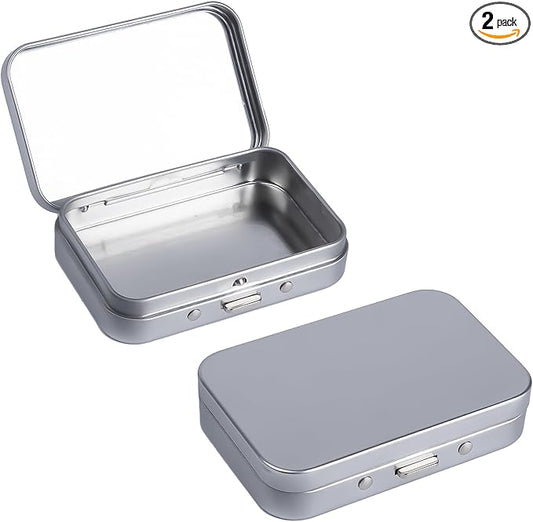 2Pack Dental Floss Portable Case,Refillable Portable Floss Pick Holder Container with Mirror,Small Floss Dispenser for Travel, Dates,Dinners and Hotels(Silver)