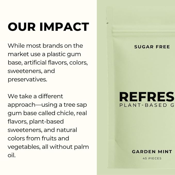 Refresh Gum Garden Mint – Xylitol, Sugar Free Chewing Gum Pouches, Natural Flavor & Organic Ingredients – Aspartame Free, Plant-Based, Non-GMO – 45 Pieces Each, 3 Pack