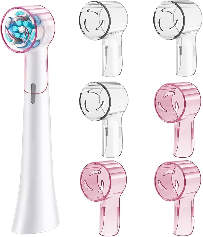 6 Pack Toothbrush Covers for Oral B iO Replacement Heads, Toothbrush Cover Caps for Oral B Pro1000 Electric Toothbrush Head，iO Toothbrush Head Cover for Travel & Home (Pink+Transparent)