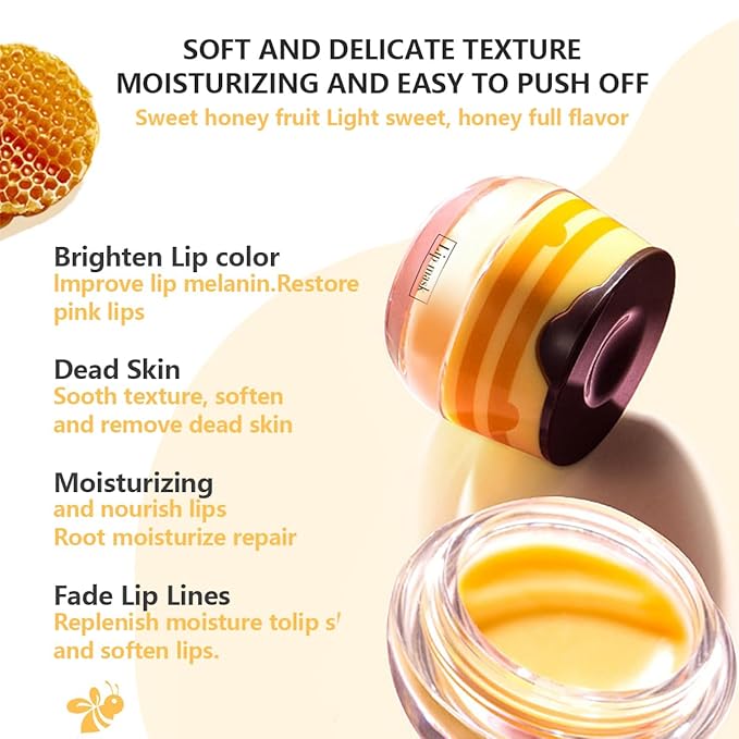 3 Pcs Honey Lip Balm, Strawberry Watermelon Lip Mask, Moisturizing Lip Sleeping Mask, Hydrate Repair Prevent Dry Cracked Lip (Strawberry + Honey + Watermelon)