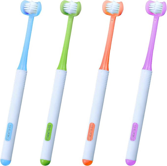 3 Sided Autism Toothbrush 360° Oral Teeth Cleaning Design U-Shaped Toothbrush 4 PCS Adult Soft Bristles Soft and Gentle for Complete Tooth and Gum Care (Mix Colour 4PCS)