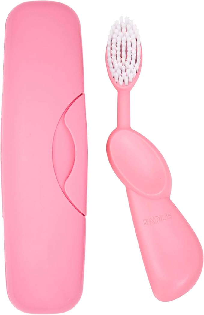 RADIUS Toothbrush Original Big Brush, BPA Free ADA Accepted - Right Hand - Pink Brush with Pink Case