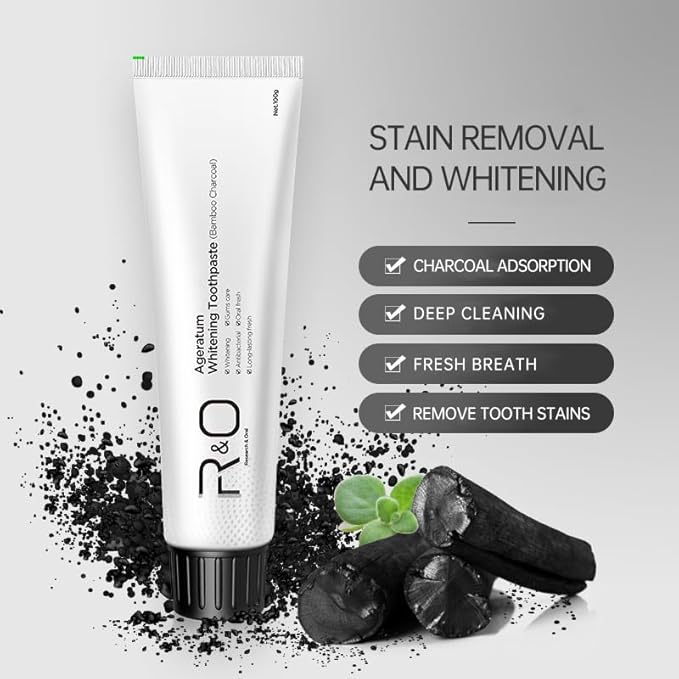 R&O Ageratum Whitening Toothpaste with Bamboo Charcoal, 3.53 oz - Great for Teeth Whitening, Reduces Plaque, Removes Stubborn Stains, Promotes Oral Health, Long - Lasting Fresh Breath (1)