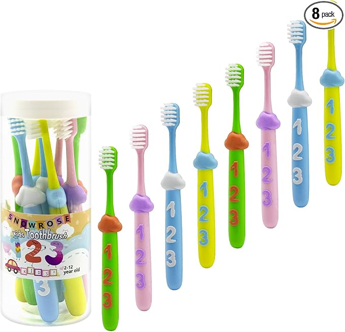 SNOWROSE 8 Pcs Kids Toothbrushes,Soft Bristles Toothbrushes for 2-12 Years Old Kids, Multicolor Baby Toothbrush Pack, Cute Toddler Toothbrush Girl & Boy