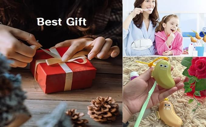 2Pcs 2-in-1 Travel toothbrush holder-Toothbrush covers with Toothpaste case,Portable Reuse Organizer with Banana smile-cute toothbrush cap for Electric&Manual Toothbrush,Ideal for Home&Travel(2,YE&GN)