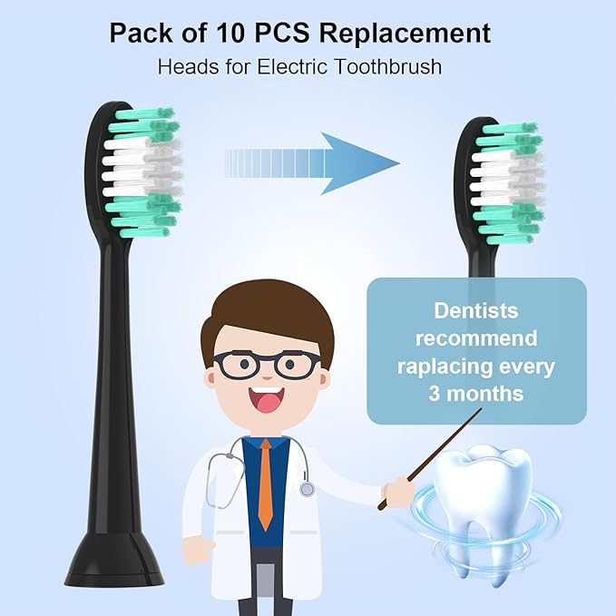 Replacement Toothbrush Heads 10 Pack for AquaSonic Black Series for Vibe Series Black Series pro, and for Duo Series pro Electric Toothbrush,Balck