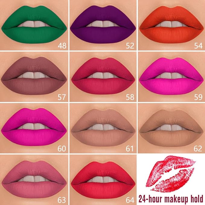 1Pcs 2 in 1 Fire Red Matte Lip Liner and Liquid Lipstick Stain Makeup Set for women, Fire Red Long Lasting Smudge Proof Lip Tint Matte Finish Lip Gloss for All-Day Color Hold Easy to Use 64#