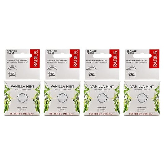 RADIUS Vanilla Mint Dental Floss 55 Yards Vegan & Non-Toxic Oral Care Boost & Designed to Help Fight Plaque Clear - Pack of 4