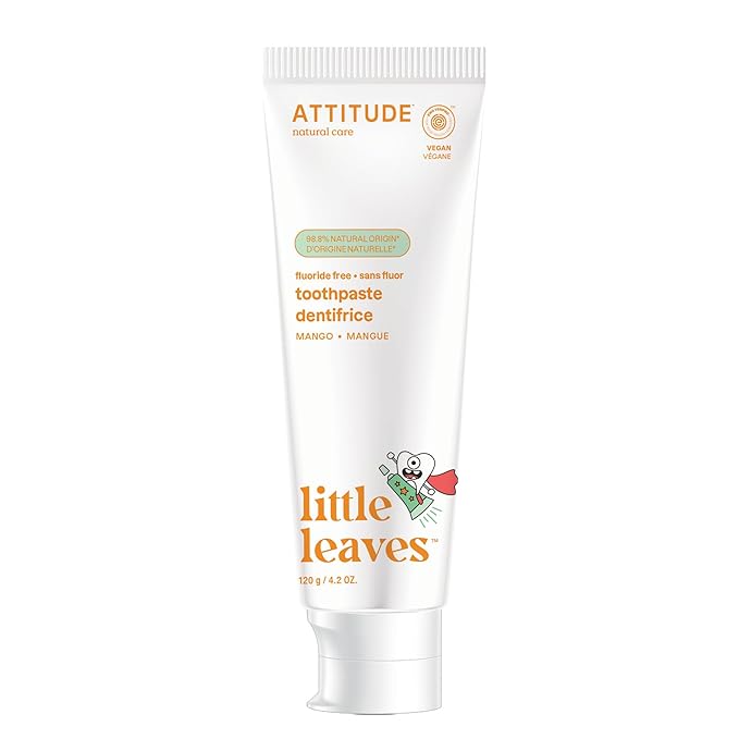 ATTITUDE Fluoride-Free Toothpaste, Plant- and Mineral-Based Ingredients, Vegan, Cruelty-Free and Sugar-Free, Mango 4.2 Oz