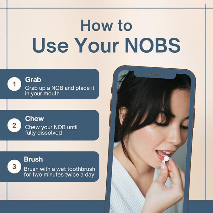 NOBS (No Bad Stuff) Toothpaste Tablets - Nano Hydroxyapatite, Fluoride & Plastic Free, Eco & Travel Friendly - Remineralize with NHA (3 Month)