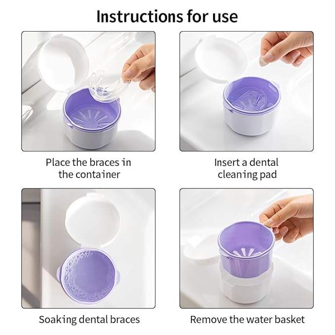 2PCS Denture Case, SENLIN DENTAL Double-layer Hollowed-out Draining Braces Denture Bath Case for Aligner, Retainers, Mouth Guard, Night Guard, Travel Cleaning