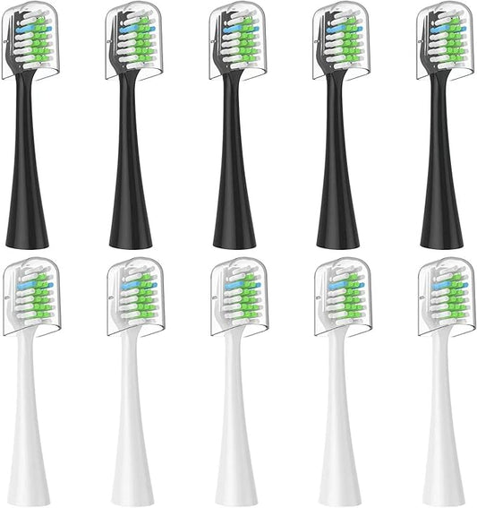 Replacement Toothbrush Heads 10 Pack Only for AquaSonic Duo and for Home Dental Center,5 Black+5 White，Not for AquaSonic Other Series