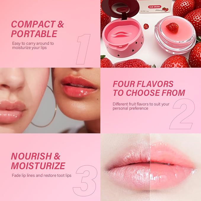 2PCS Strawberry Lip Balm, Vitamin E Lip Masks & Moisturizing Propolis Sleeping Lip Mask, Effective Reduces Lip Lines Prevention Dry and Cracked Lip Scrubs Exfoliator Smoothing Dry Lip Care