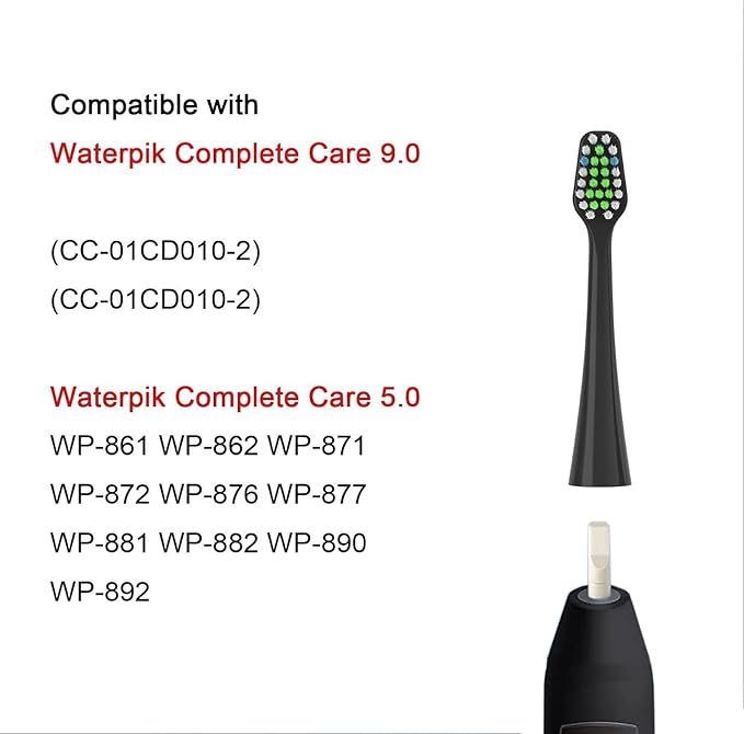 Replacement Toothbrush Heads Fits for Waterpik Complete Care 9.0 (CC-01), Care 5.0 (WP-862) Sonic Electric Tooth Brush Refill(8-pc), Pisonicleara