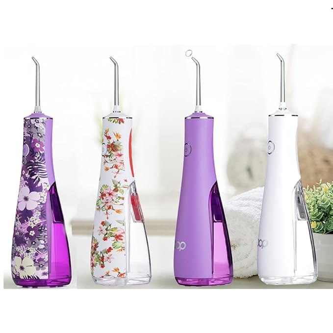 Pop Sonic Typhoon Water Flosser (White Floral) | Non-Slip, Waterproof Water Flosser for Men & Women - 3 Modes Battery Powered, Rechargeable Water Flosser - Waterpik for Braces, Teeth, & Gums