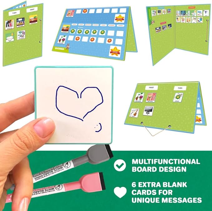 QUOKKA Visual Schedule for Kids With Autism - 145 Reward Chore Chart for Multiple Kids - Behavior Routine Toy for Autistic Children Age 5-7 ADHD Tools - Responsibility Board Autism Learning Material