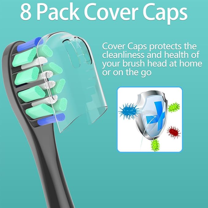 Replacement Heads Compatible with Sonicare Toothbrush, Replacement Brush Head for Philips Sonicare Electric Toothbrush 4100 5100 6100 9900 C2 W3 and More Click-on Handles 8 Black
