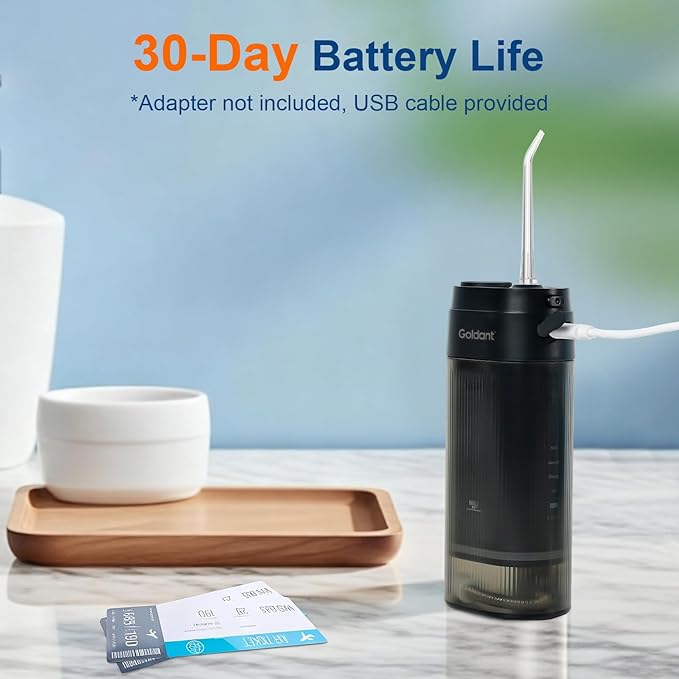 Portable Water Flosser for Teeth with Exquisite Travel Case, Cordless Rechargeable Mini Oral Irrigator with Removable Tank, IPX7 Waterproof, 4 Modes & 4 Jet Tips for Tooth Cleaning (Black)
