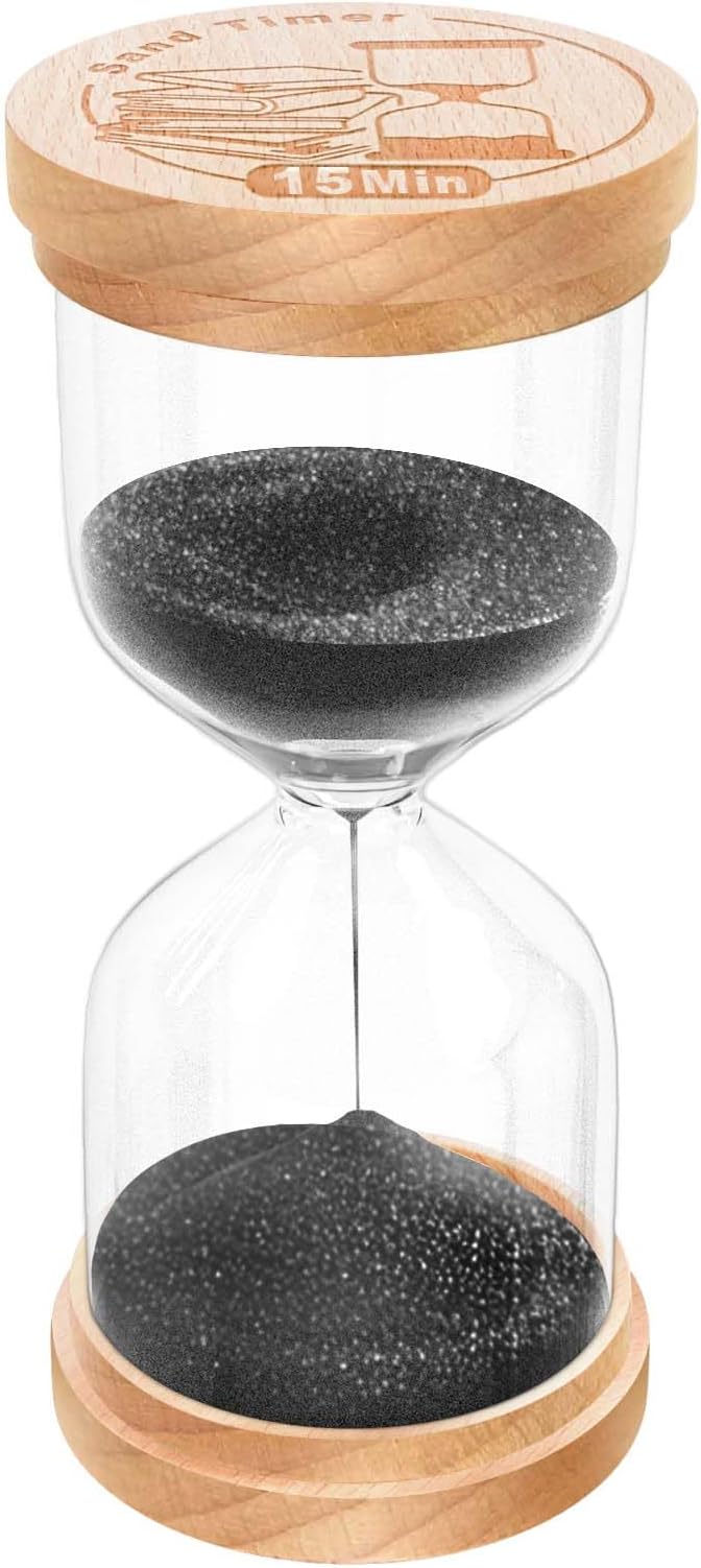 15 Minute Sand Timer Hourglass, Beech Wood Hourglass Sand Clock, Small Black Wooden 15 Min Hour Glass, Sandglass, Reloj De Arena, Classroom, Game, Kitchen, Home, Office, Decorative