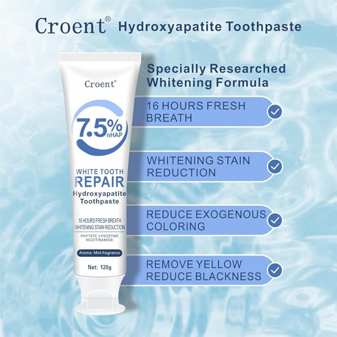 3 Pcs 7.5% Hydroxyapatite Toothpastes for Enamel Protection and Tooth Strengthening, Stain Removal, Whitening Tooth, Gentle Mint, Fresh Breath, Daily Use for Oral Health