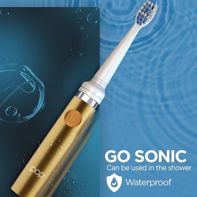 Pop Sonic Electric Toothbrush (Metallic Gold) - Travel Toothbrushes w/AAA Battery | Kids Electric Toothbrushes with 2 Speed & 15,000-30,000 Strokes/Minute, Dupont Nylon Bristles