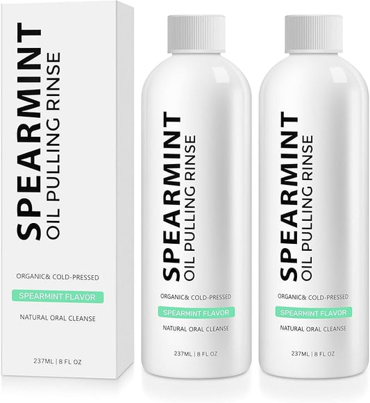 2pcs Spearmint Oil Pulling Rinse，Cold-Pressed Coconut Oil for Whitening Teeth Mouthwash，Organic Peppermint Pulling Oil Maintain Gum Health & Freshness Breath