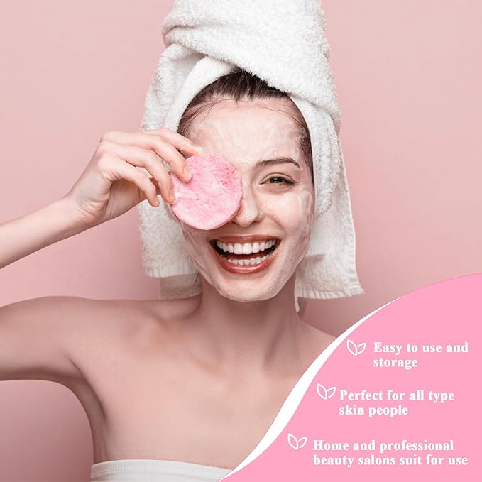 240+1 Count Compressed Facial Sponges, Luxiv Round Face Sponge Professional Compressed Makeup Removal Sponges for Estheticians Wash Face Sponge Compress Exfoliating Spa Pads With Portable Case (Pink)
