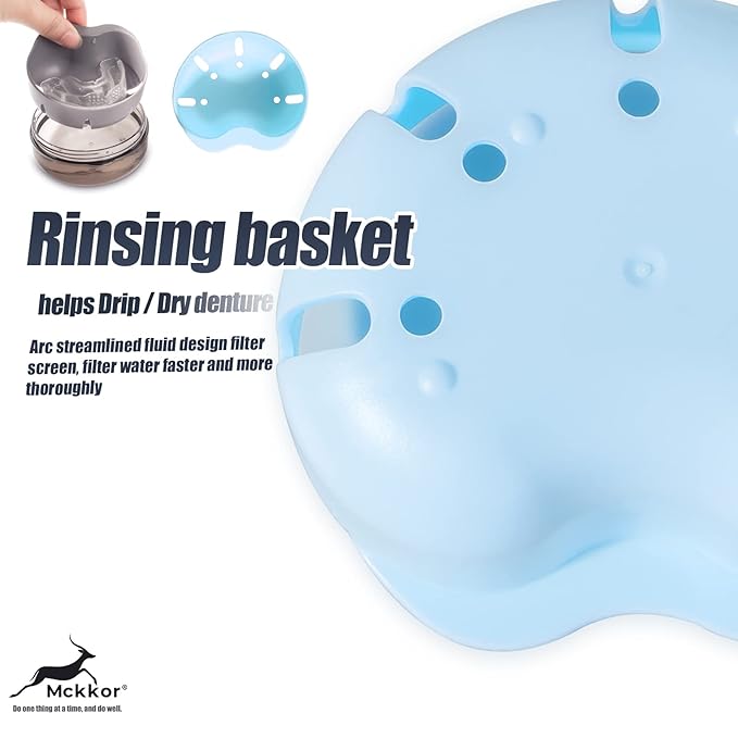 Retainer Case, Retainer Cleaner Case, Definitely No-Leak Denture Case Denture Bath Box for Traveling Perfectly, Denture Cup with Strainer & Mirror(Blue)
