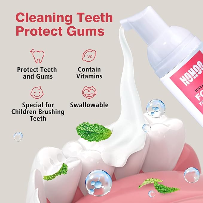 NOHOO Fluoride Free Foam Toothpaste Kids Fruit Flavour,Natural Training Toothpaste for Baby Toddler Children Oral Cleaning and Cavity Protection(Strawberry + Orange)