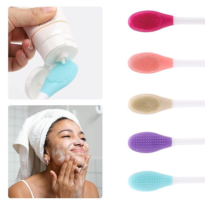 10 Pack Silicone Face Mask Applicator, 2 in 1 Double-Sided Facial Scrubber Brush Tool, Double-Head Manual Cleansing Brush for Deep Gentle Exfoliating