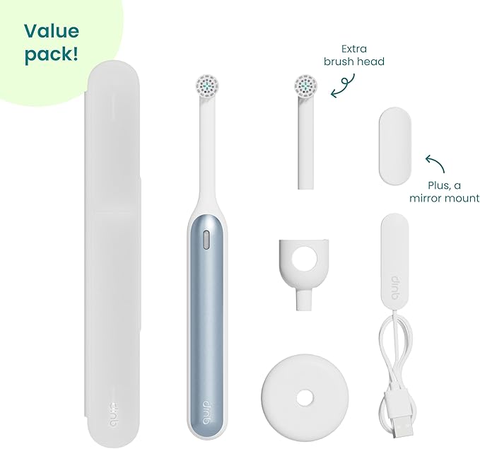 Quip Rev 360 Oscillating Rechargeable Electric Toothbrush with Replaceable Brush Head - Soft Bristles, Pressure Sensor, 3 Intensities, 30-Day Battery Life, Travel Case - Blue Mist