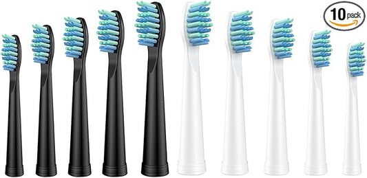 10 Pcs Electric Toothbrush Replacement Heads Compatible with Sonic-FX and Fit SnapWhite for Adults and Kids, Soft Charcoal/Nylon Bristles(5 Black+5 White)