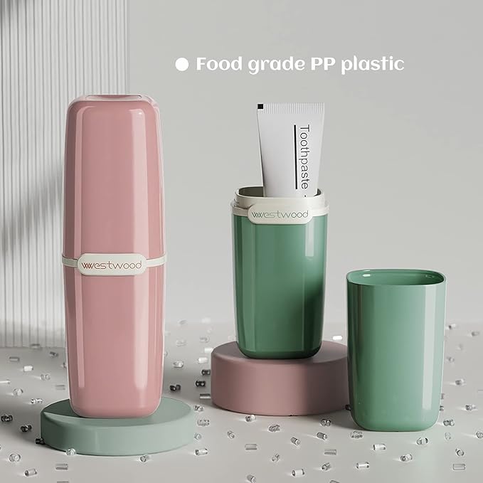 Pink Plastic Travel Toothbrush Holder Case with Cover, Portable Travel Toothbrush Cup, Storage Container for School Camping Business Trip Bathroom