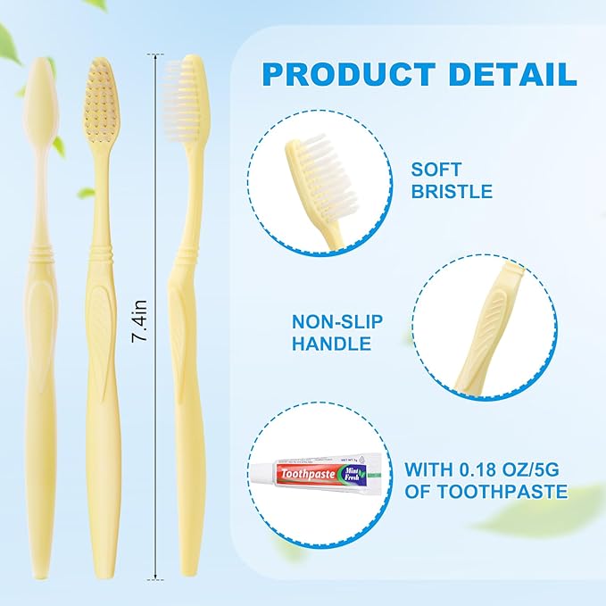 Disposable Toothbrush with Toothpaste Set, Individually Wrapped Soft Bristles Travel Size Manual Toothbrushes Kit in Bulk for Hotel/Travel/ Business/Donation/Homeless/Charity/Camping (50 Pack)