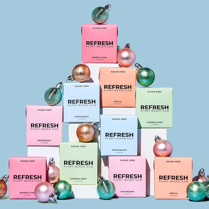 Refresh Gum, Xylitol, Natural, Sugar Free, Chewing Gum, Plastic Free, Natural Flavors & Organic Ingredients, Non GMO, Gluten Free, Vegan, 12 Count (Pack of 5), Mint Variety Pack