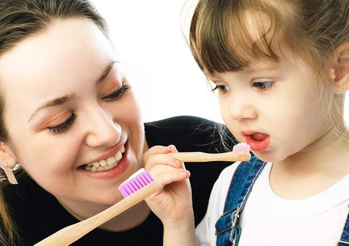 Virgin Forest Kids Bamboo Toothbrushes, Child Size Soft BPA Free Colored Safe Bristles (4 Pack)