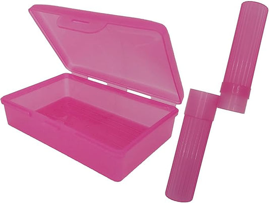 Pink Toothbrush Covers & Soap Box Set - Matching Colors - Tooth Brush Cover Cap, Soap Dish Travel, Soap Dish Holder Travel - Plastic Portable Set with Cover