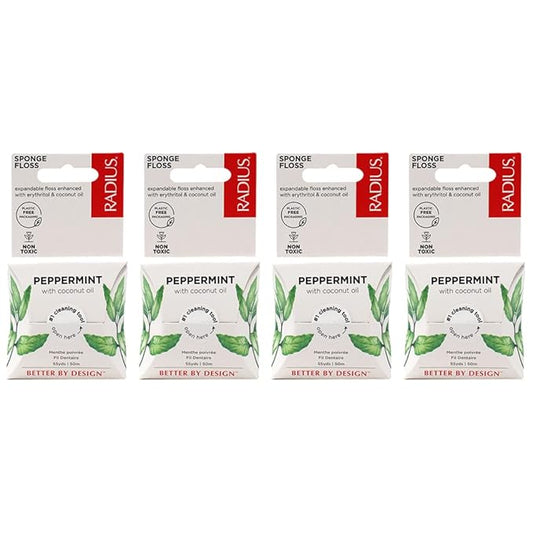 Radius Peppermint Dental Floss 55 Yards Vegan & Non-Toxic Oral Care Boost & Designed to Help Fight Plaque Clear - Pack of 4