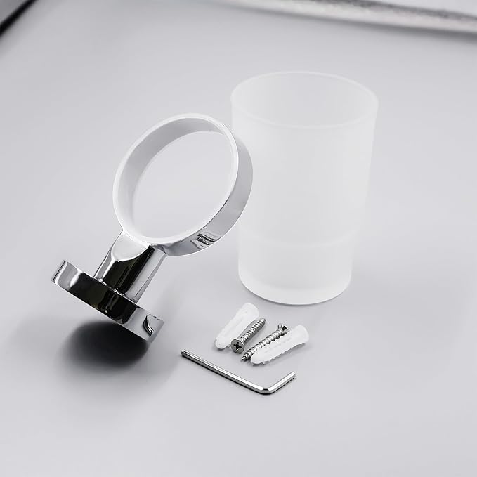 Toothbrush Holder Wall Mounted with Satined Cup with Chrome-Plated Holder,Metal Stainless Steel (Pack of 2)