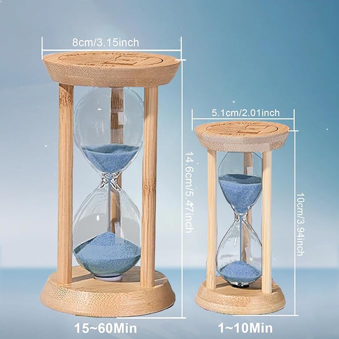 2 Minute Hourglass, Wooden Sand Timer 2 Min, Small Sandglass Timer, Mini Sand Watch for Brushing Teeth, Teachers Classroom Timer, Blue