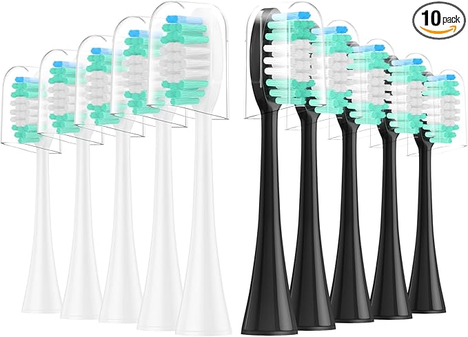 10 Pack Replacement Toothbrush Heads Compatible with AquaSonic Black Series, Vibe Series, Duo Series Pro,Elite, HDC Pro Electric Toothbrush, 5 Black 5 White