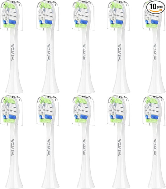 Replacement Toothbrush Brush Heads Compatible with Philips Sonicare Electric Toothbrushes with Click-on System Dupont Bristles for Optimal Plaque Remove, Pack of 10, White