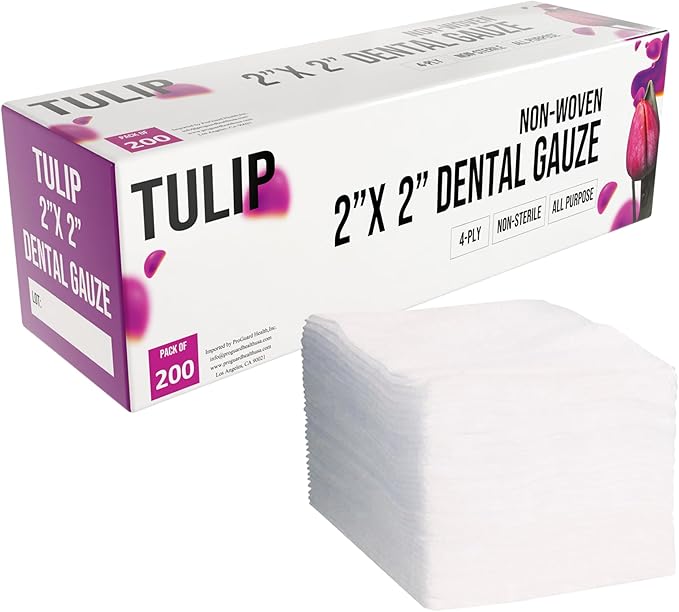 200 Gauze Pads 2x2-4-Ply Non Woven Gauze Sponges - Non Sterile Dental Gauze & Esthetic Wipes - Soft All Purpose Medical Gauze Squares for First Aid Kit, Surgical, Wound Dressing by Tulip